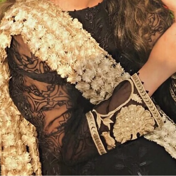Elegant Black and Gold Embroidered Dress Pakistani - Picture 3 of 4